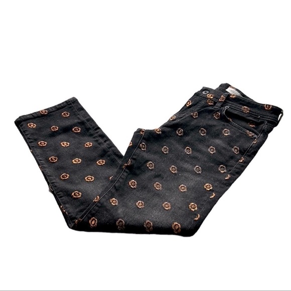Pilcro Anthropologie | Embroidered Slim Straight Jeans Floral Black 27 - Picture 8 of 10